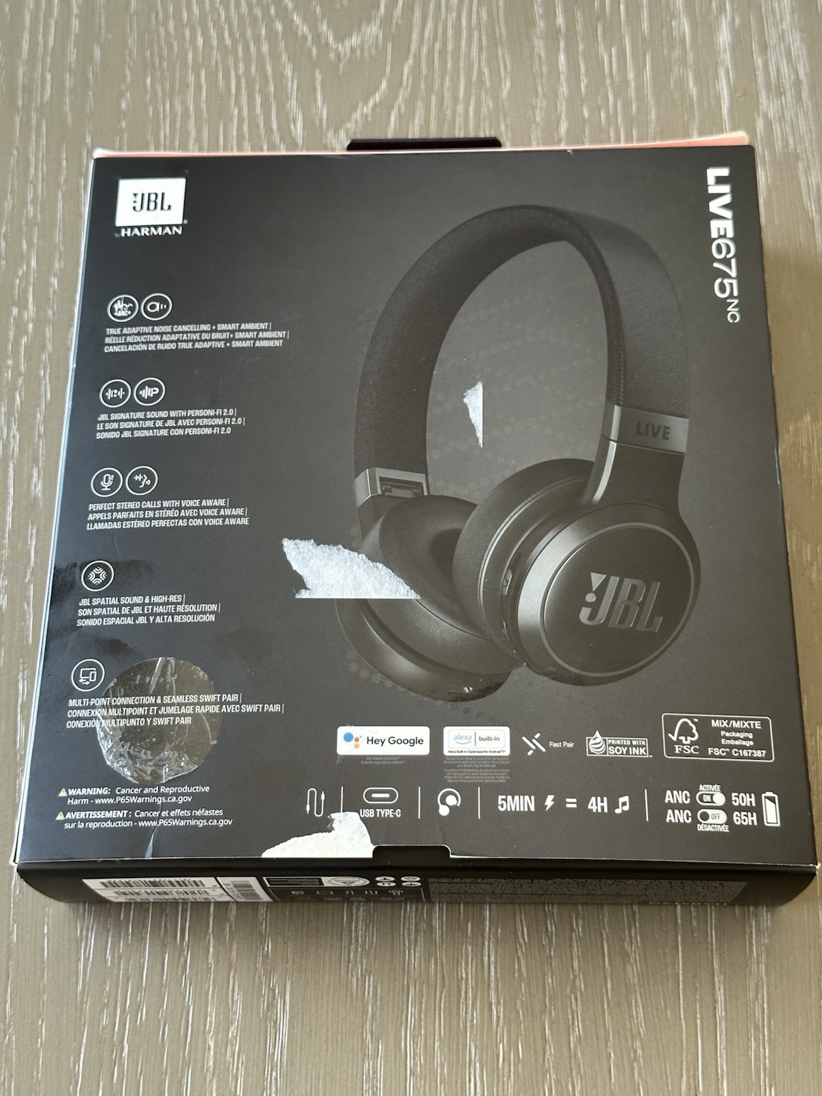JBL Live 675NC ANC Bluetooth On-Ear Wireless Headphones Open Box