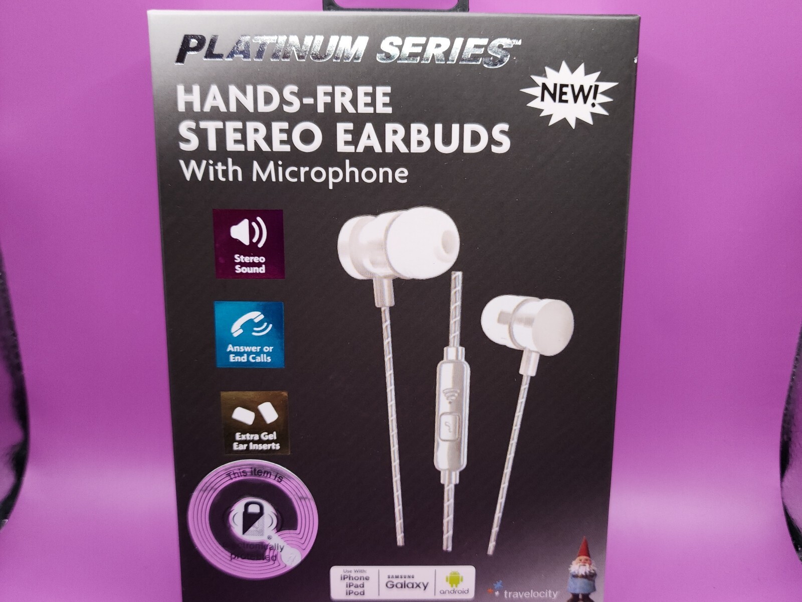 Travelocity Platinum Series Hands-Free Stereo Earbuds with Microphone – Silver