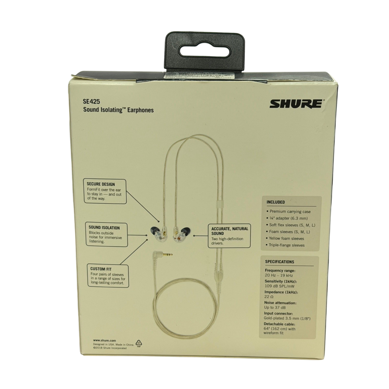 Shure SE425-CL Sound Isolating Earphones Only 3.5mm Cable Clear Authentic Open B