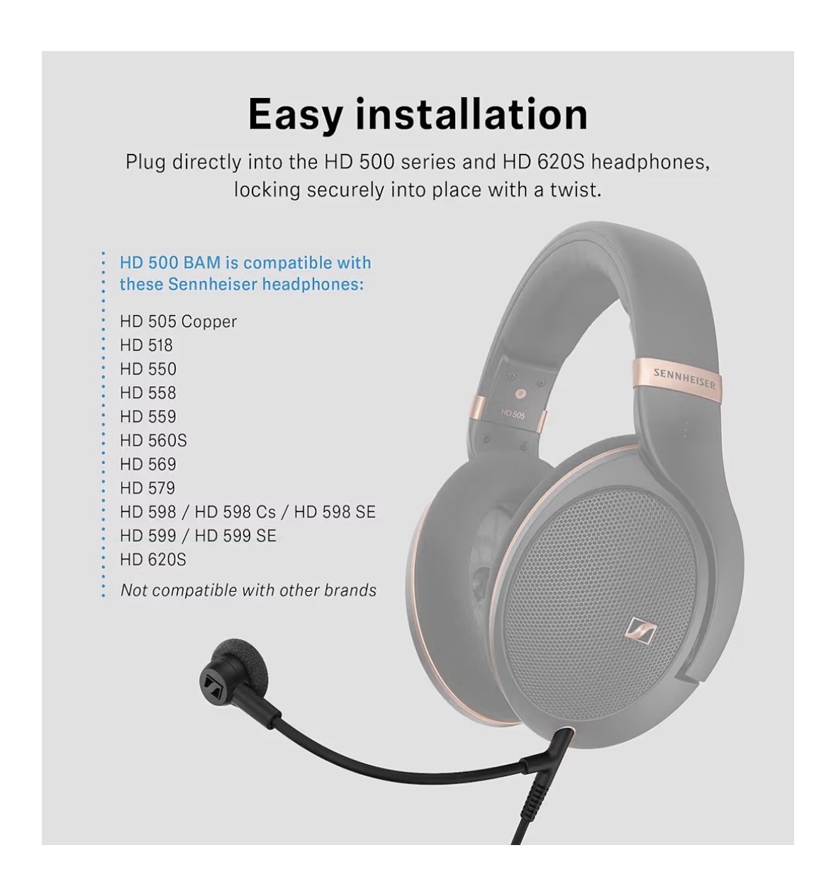 Sennheiser HD 500 BAM Boom Mic 3.5mm for HD560S HD599 HD620S Volume Mute NEW