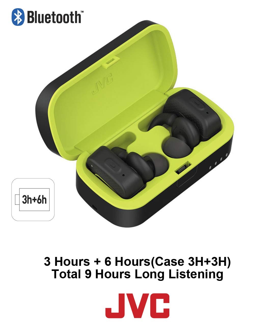 JVC True Wireless Earbuds for Sports & Fitness, Sweat/Water One Size, Black