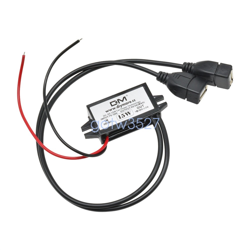 50PCS 12V to 5V Dual USB Power Adapter Converter Cable Connector