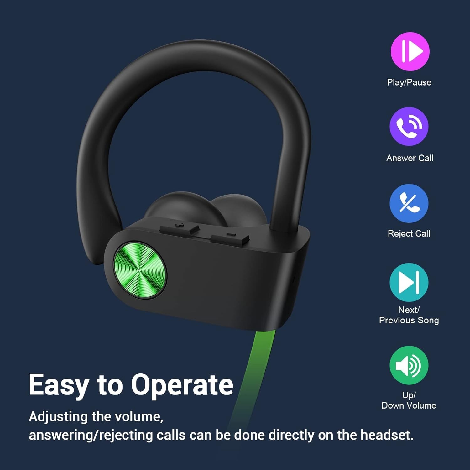 Bluetooth Headphones, HiFi Bass Stereo Earbuds with Noise Cancelling Mic, Wat…