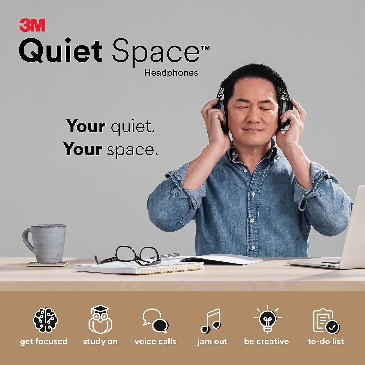 3M Quiet Space Headphones Black Hi-Fi, Sound Blocking, 30+ Hrs Battery Bluetooth