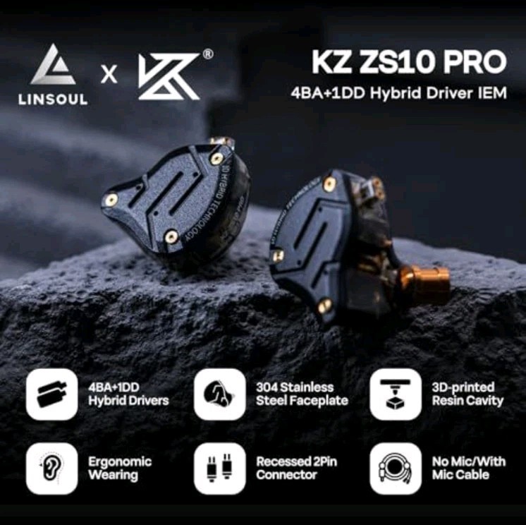 KZ ZS10 Pro 4BA+1DD 5 Driver In-Ear Hifi Metal Earphones With Detachable Cable