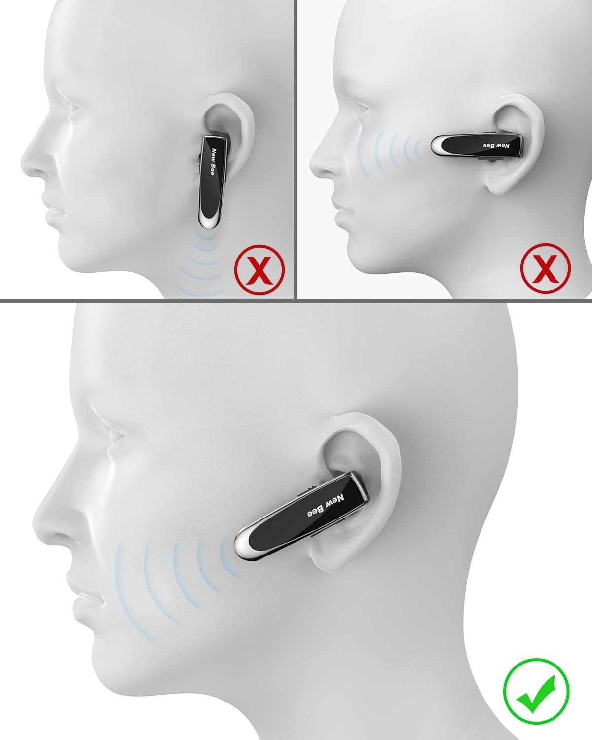 Bluetooth Earpiece V5.0 Wireless Handsfree Headset with Microphone 24 Hrs