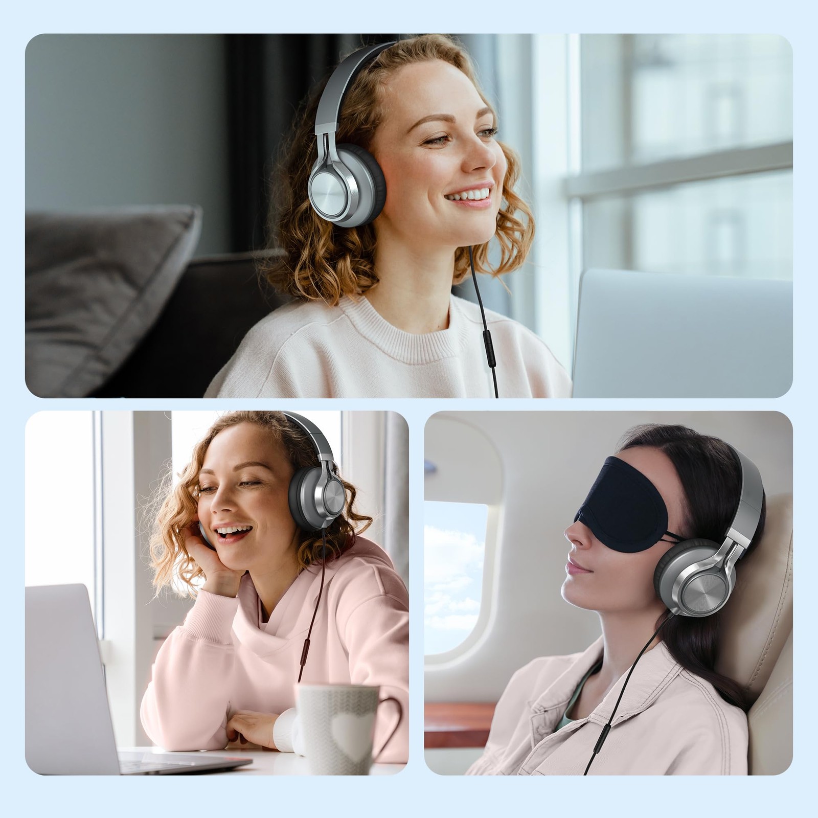 C90 Wired Headphones with Microphone Volume Control, Noise Reduction Foldable…