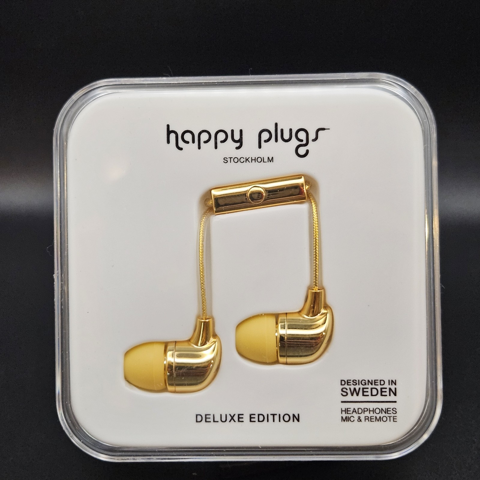 Happy Plugs Gold In-Ear Wired Headphones Model 7728 Mic Remote New Case