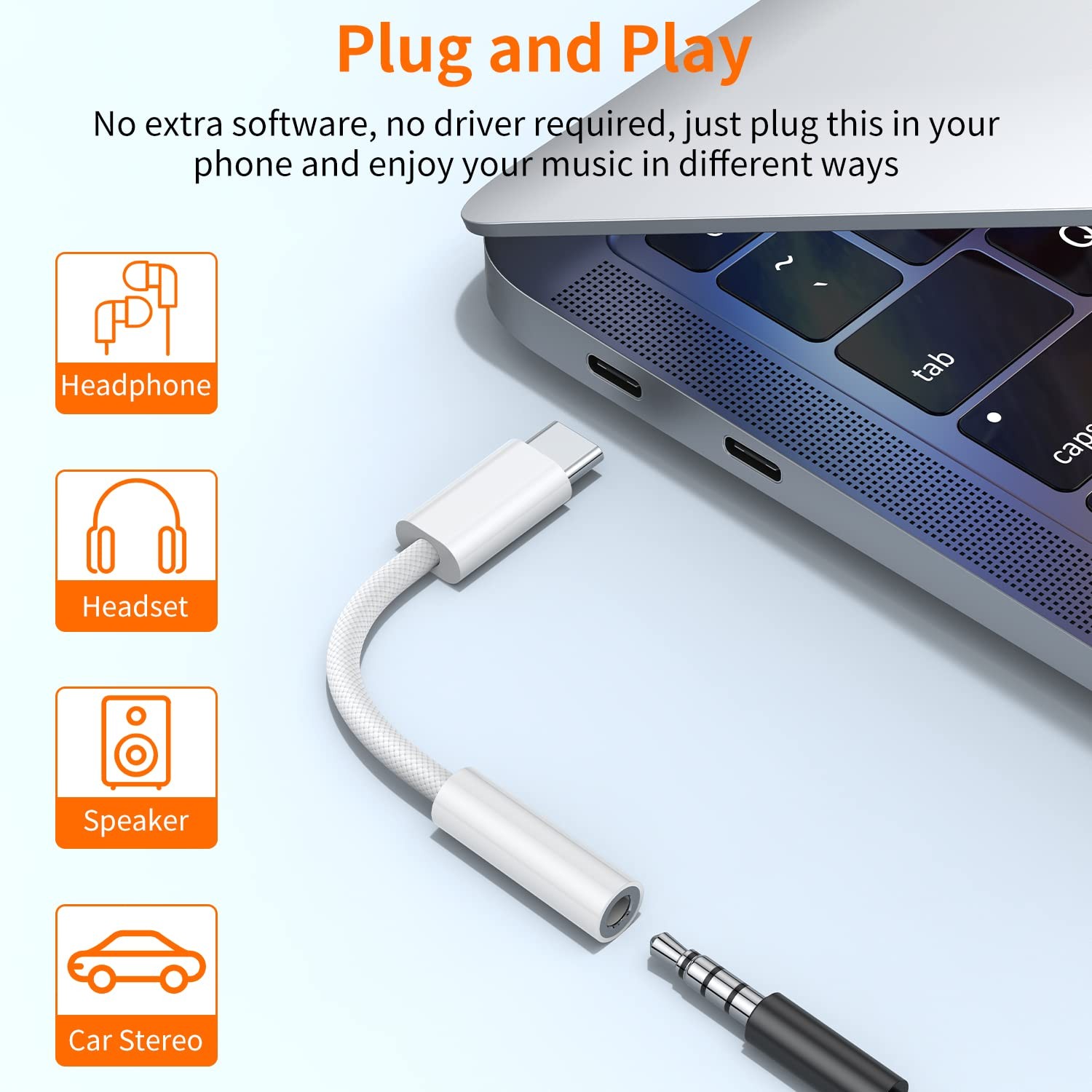 JXMOX USB Type C to 3.5mm Female Headphone Jack Adapter (2-Pack), USB C to Aux A