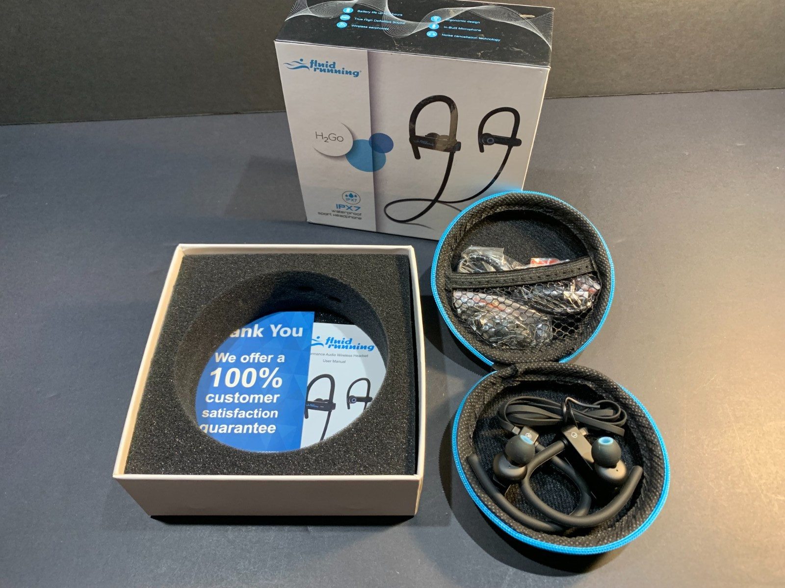 Fluid Running IPX7 Waterproof Sport Headphones V4.1+EDR –33ft Range Noise Cancel