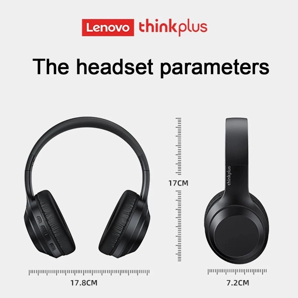 BLACK Lenovo ThinkPlus TH10 Wireless Headphones Bluetooth 5.0 40mm AUX Mic