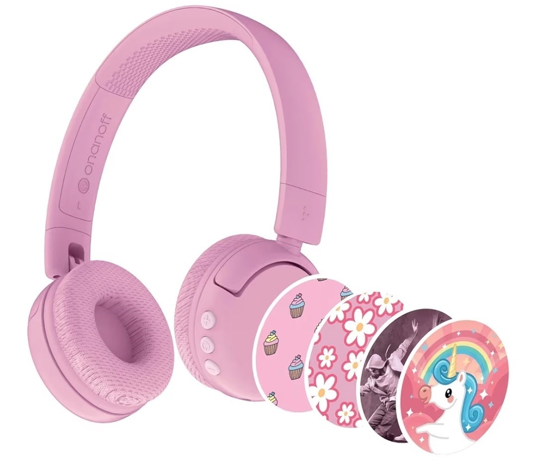 BuddyPhones POP Fun Kids Headphones Pink Bluetooth Wireless Wired USB-C 3.5mm