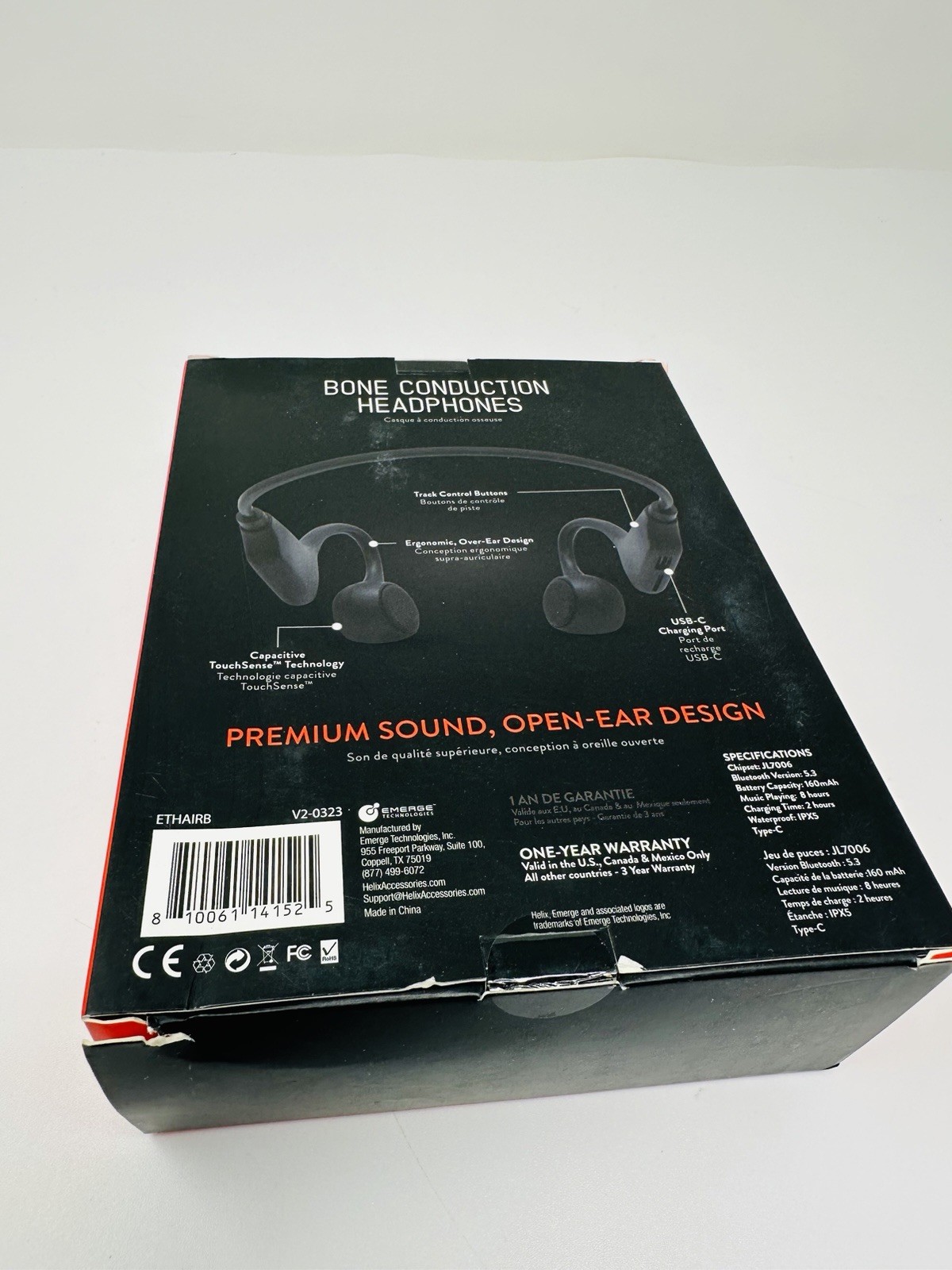Helix VibeWireless Proseries Bone Conduction Wireless Headphones Black IPX7 Mic