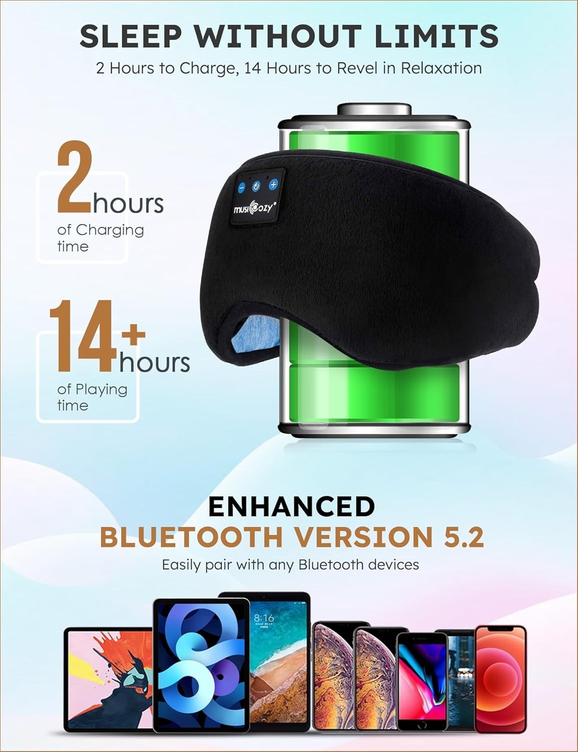 Bluetooth 5.4 Sleep Headphones with 3D Eye Mask, Music Earbuds Earphones
