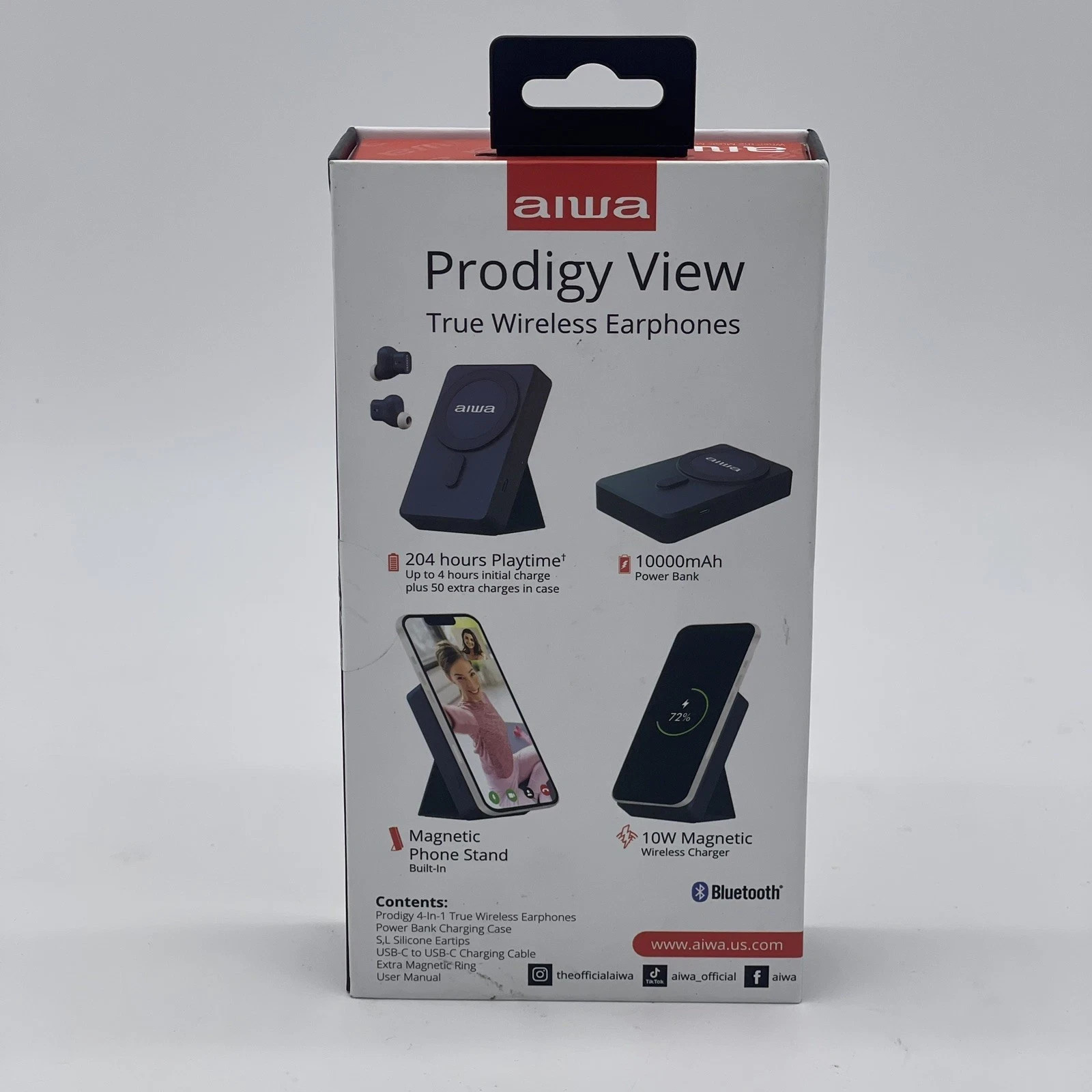 AIWA Wireless Earbuds and 10,000 mAh Powerbank with Phone Stand Blue New