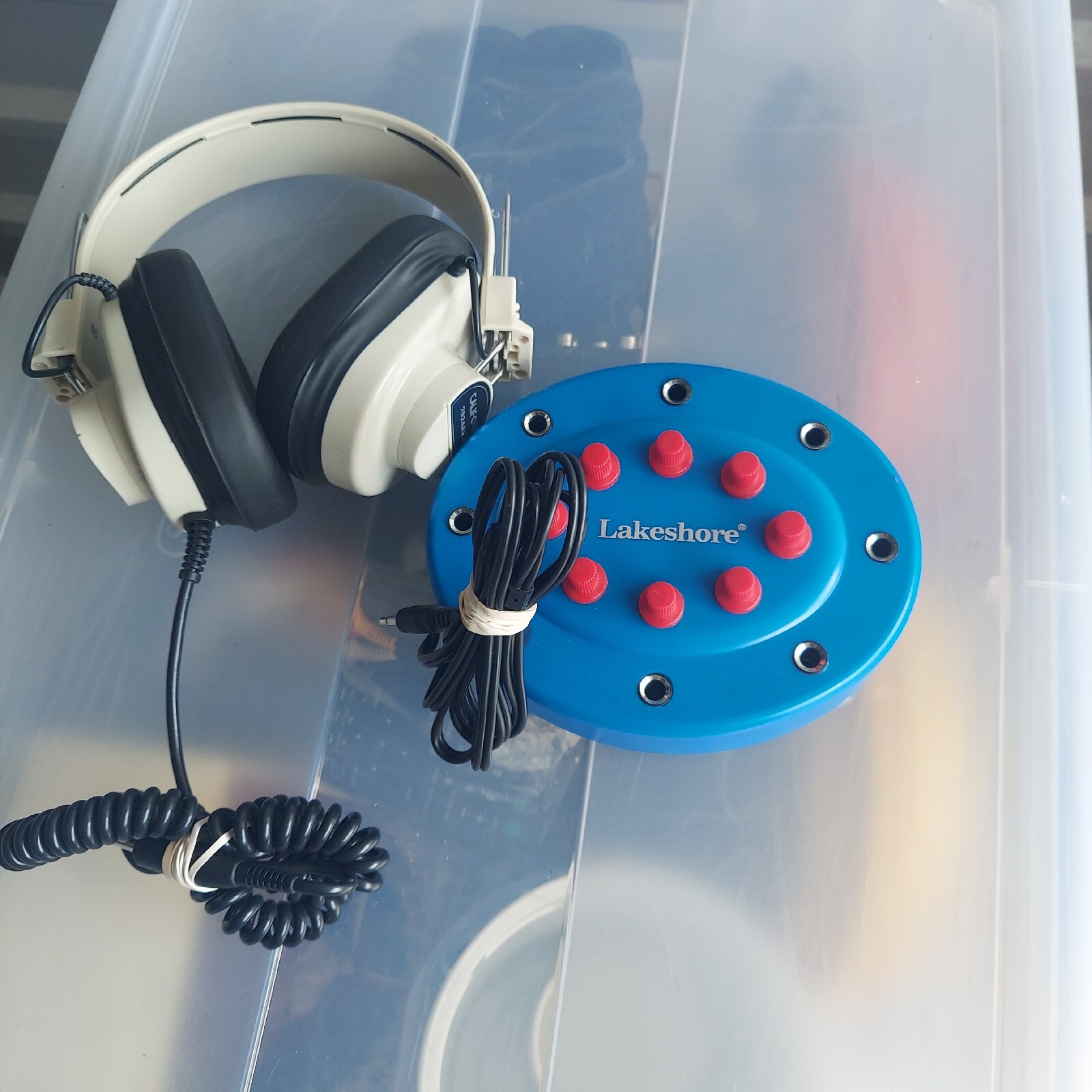 Vintage Califone 2924AV-P Mono Headphones 6’ coiled cord & Lakeshore NOT TESTED