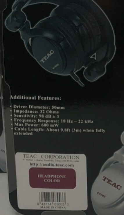 Teac CT-H02 Headphones Over Ear Factory Sealed New 9.8ft Cable NIB