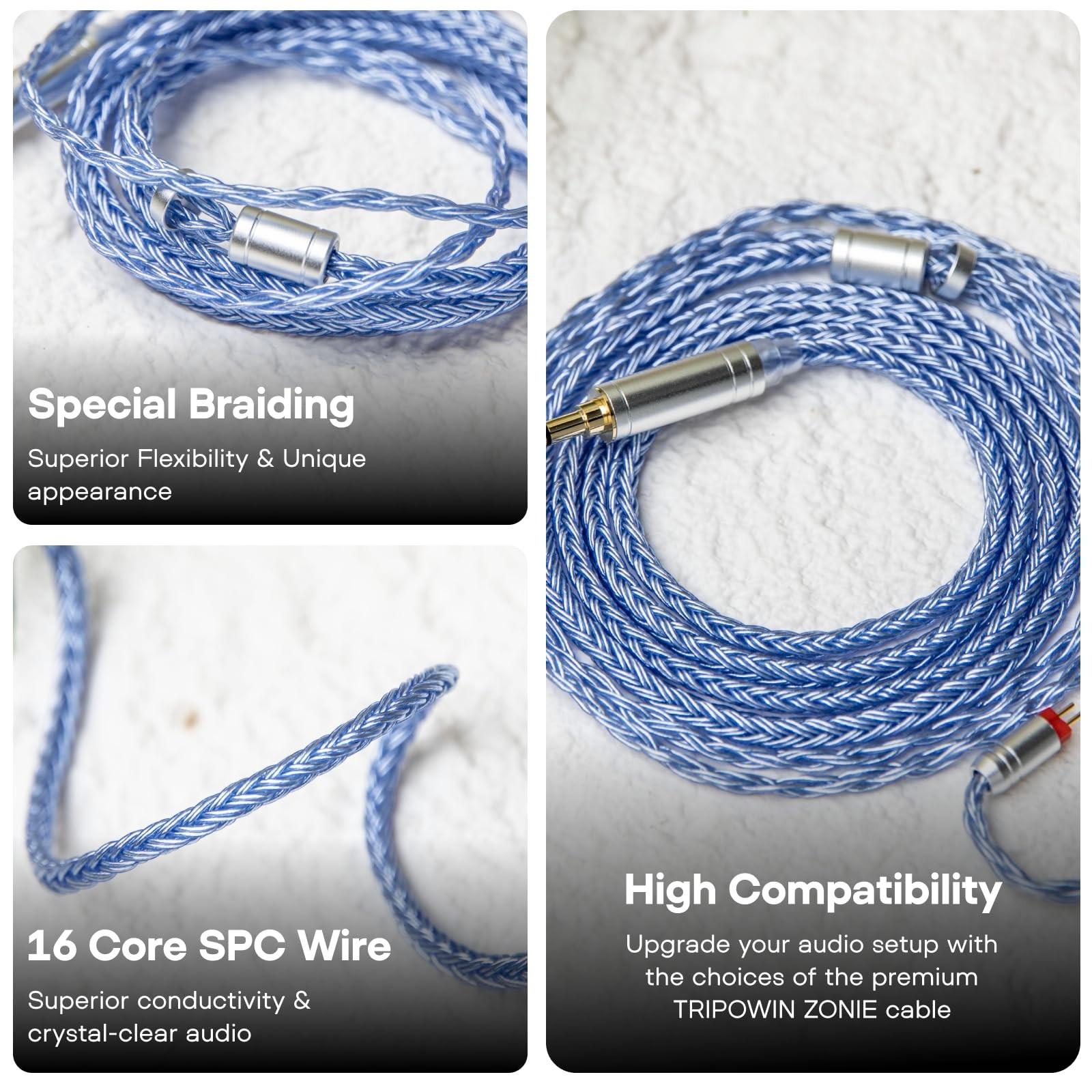 16 Core Silver Plated IEM Cable, 1.25m SPC, 2pin 0.78mm, 3.5mm, Blue