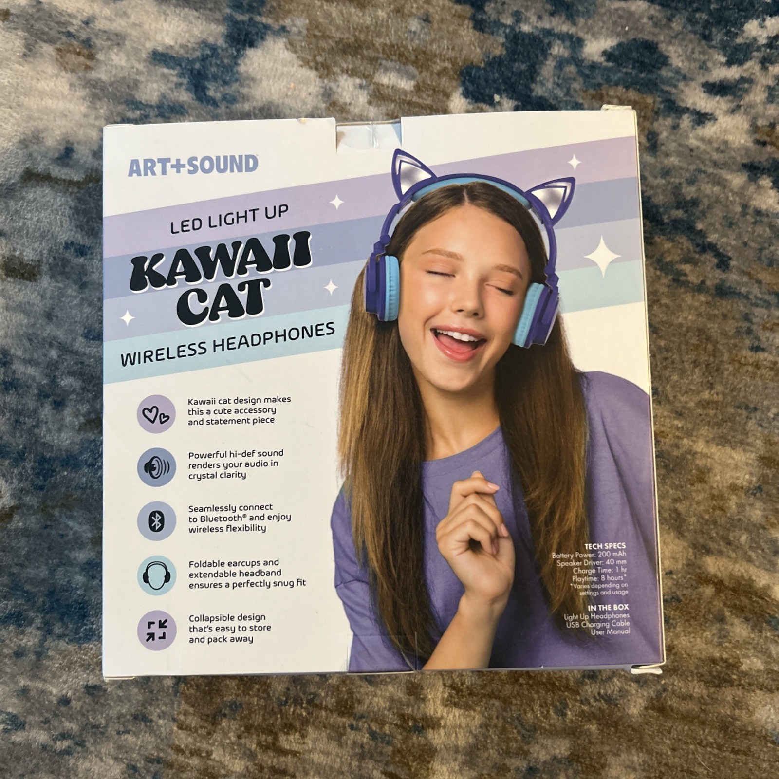 Art+Sound Kawaii Cat LED Light Up Wireless Headphones Microphone Bluetooth NEW