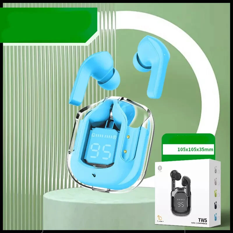 8 Packs Transparent Earphones LED Digital Display Wireless Bluetooth Stereo