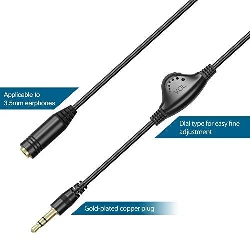 Inline Volume Sound Control Adapter Cable Aux Extension For 3.5MM Headphone…
