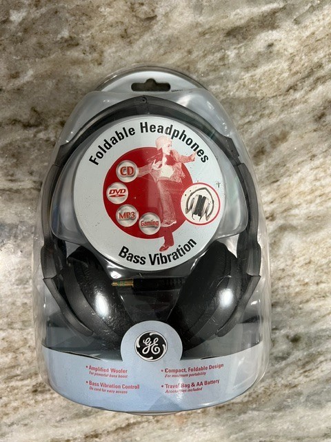 GE Foldable Headphones With Bass Vibration Technology NEW