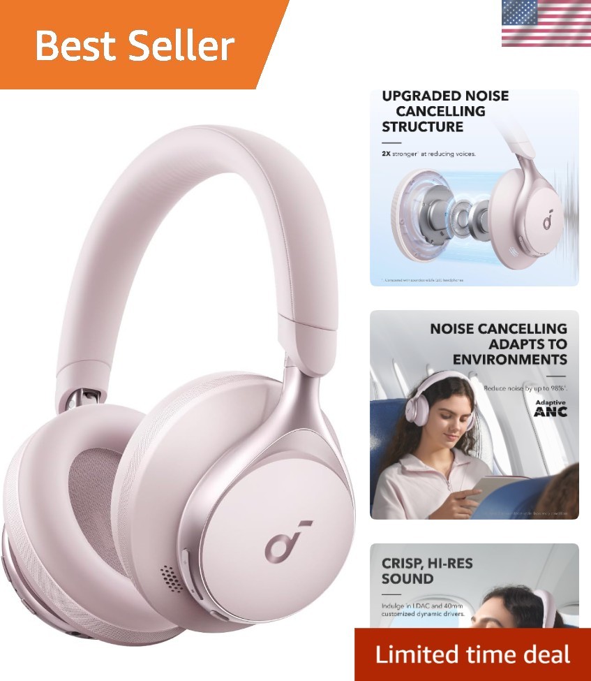 Cloud Pink Over-Ear Headphones: 40H Battery, 2X Voice Reduction, App Control