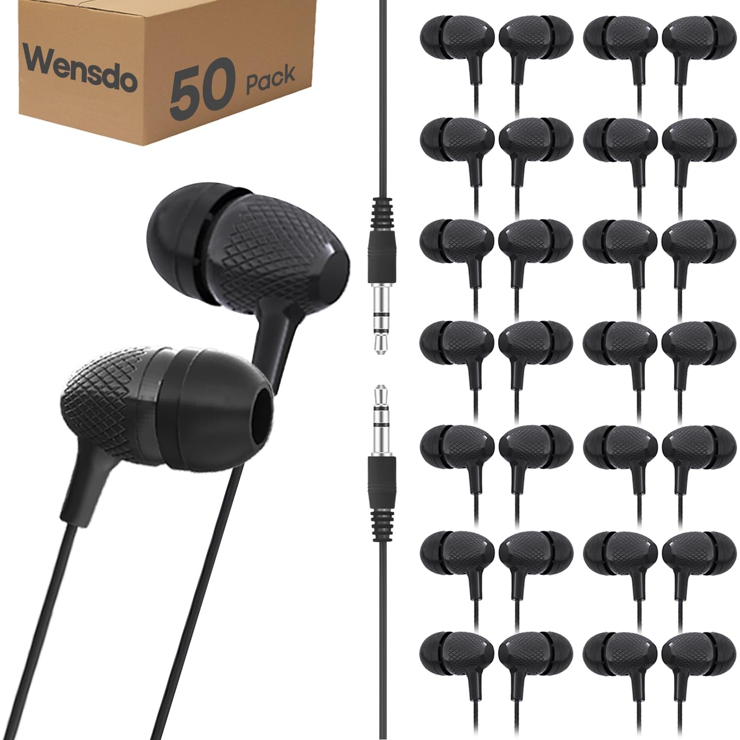 Wensdo Bulk Earbuds Headphones 50 Pack for Classroom Kids, Wholesale Durable …