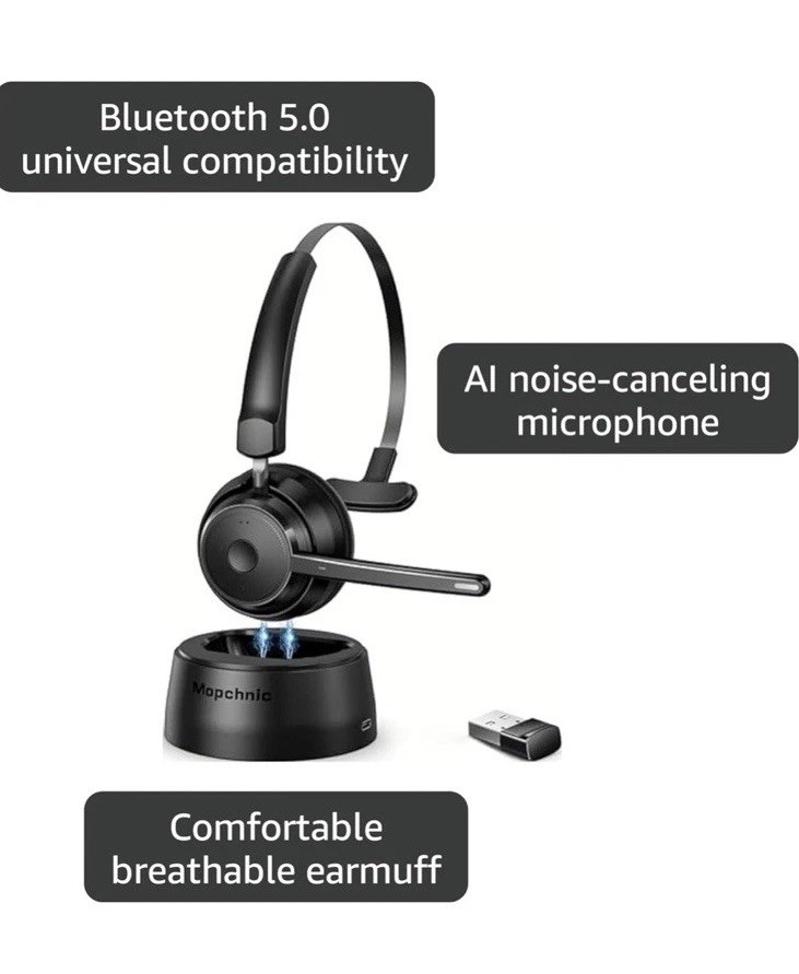 New O/B Trucker / Business Wireless Bluetooth Headset W/ AI Noise Canceling Mic