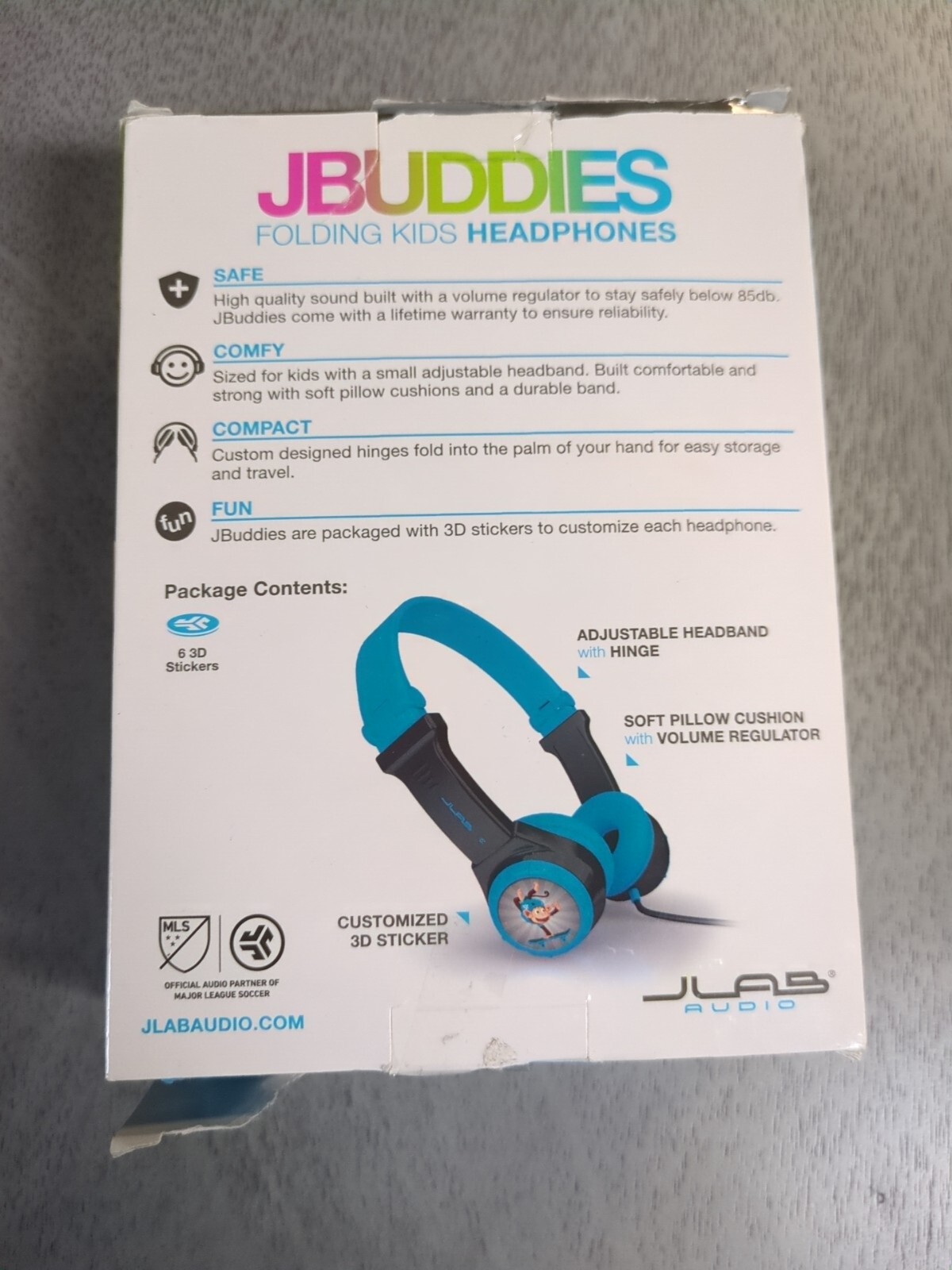 JLab JBuddies Folding On Ear Wired KIDS Headphones Portable Volume Limiting Blue
