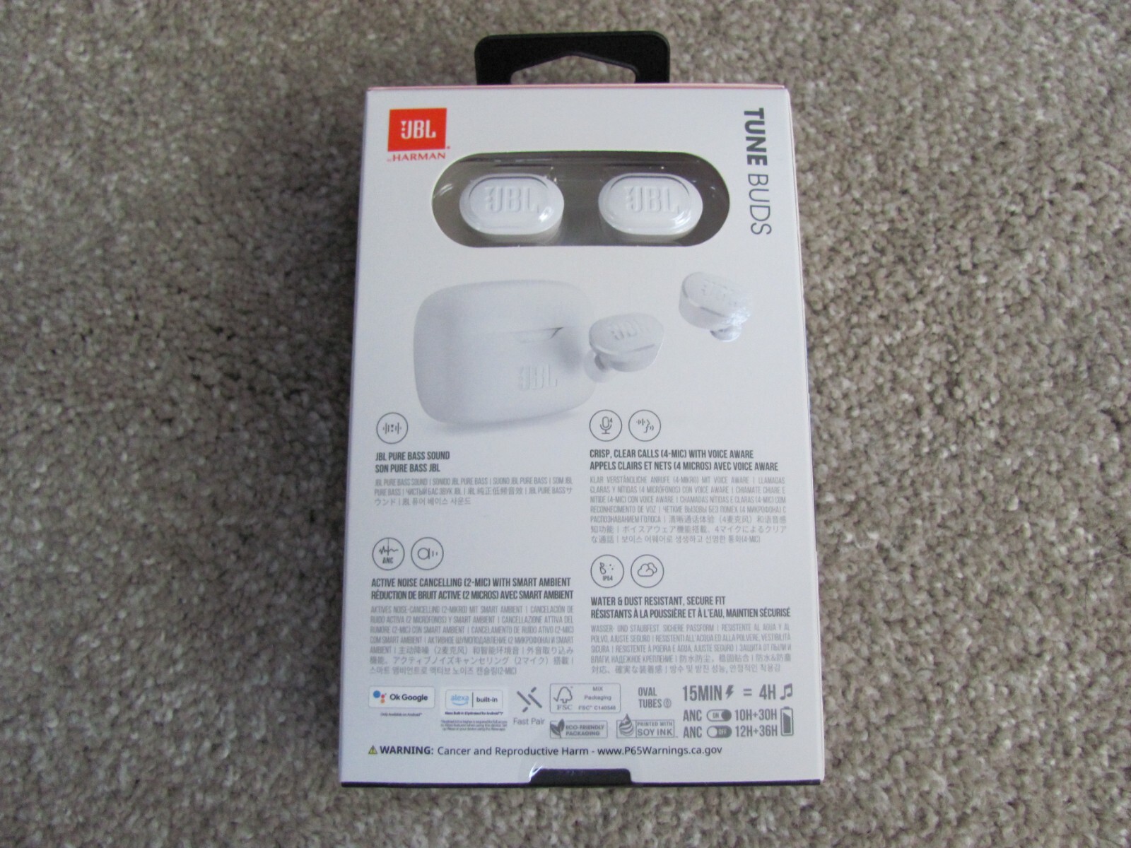 Brand New JBL Tune Buds Pure Bass Wireless Zero Noise Cancelling Earbuds – White