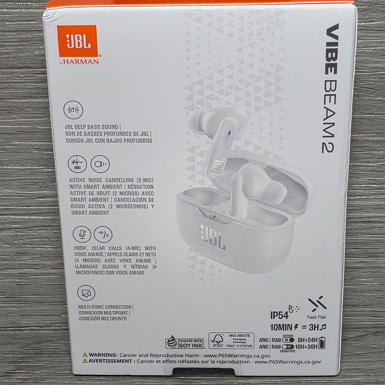 JBL Vibe Beam 2 TrueWireless Noise Cancelling Earbuds White Pure Bass Sound