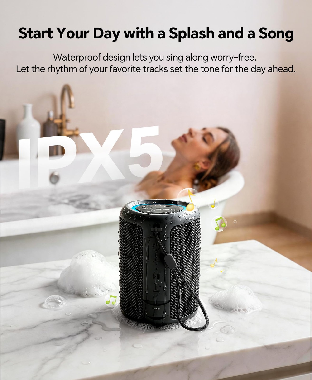 Portable Bluetooth Speaker Beach Essentials: Powerful Crystal 1 Pack, Black