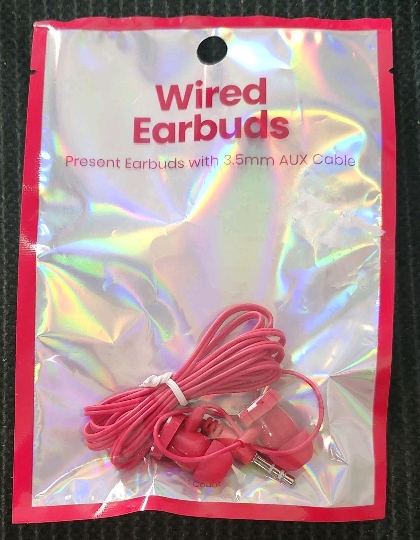 Red Wired In-Ear Earbuds 3.5mm Jack, Silicone Tips, 47in Cable