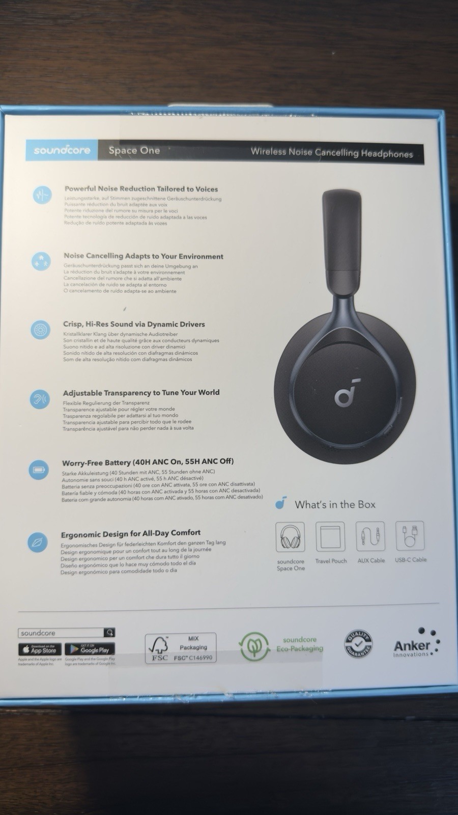 Anker Soundcore Space One Wireless ANC Hi-Res Over-Ear Headphones Black w/ Pouch