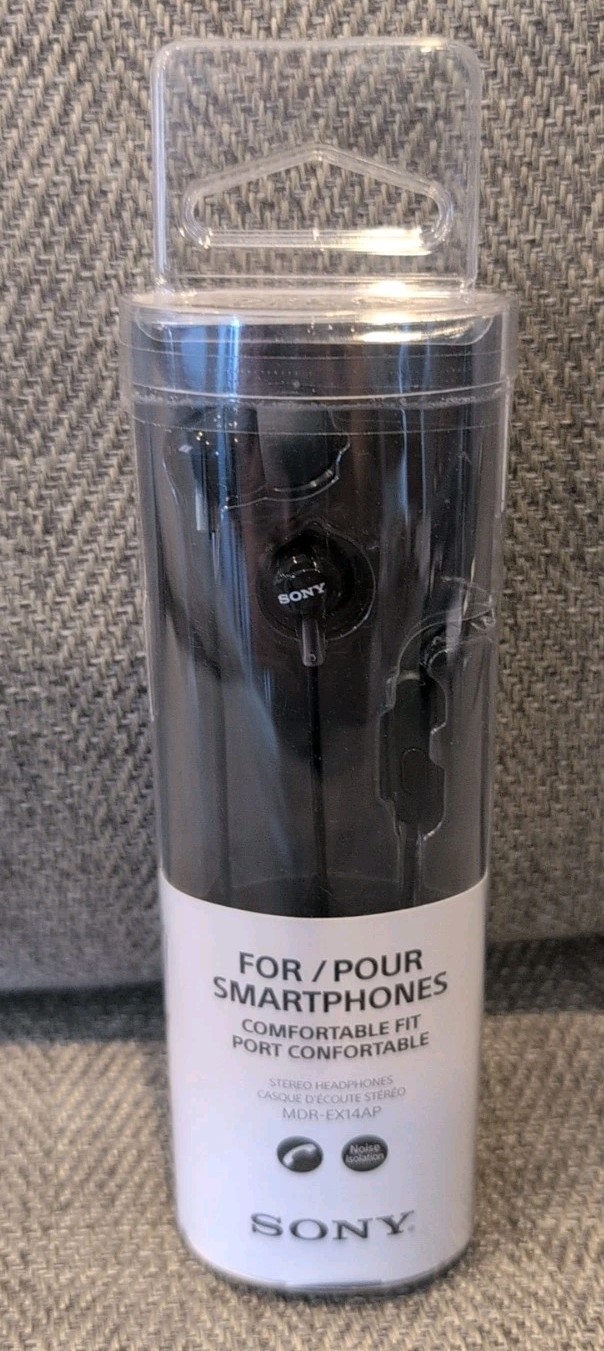 Sony MDR-EX14AP Headset Ear Bud Headphones Black Noise Isolation Brand New