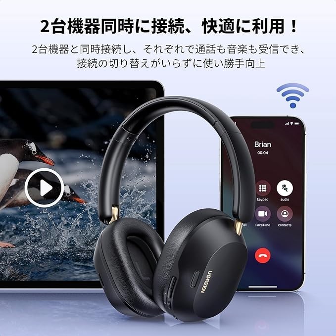 UGREEN HiTune Bluetooth 5.4 Wireless Headphones ANC 75h LDAC Hi-Res Black JP