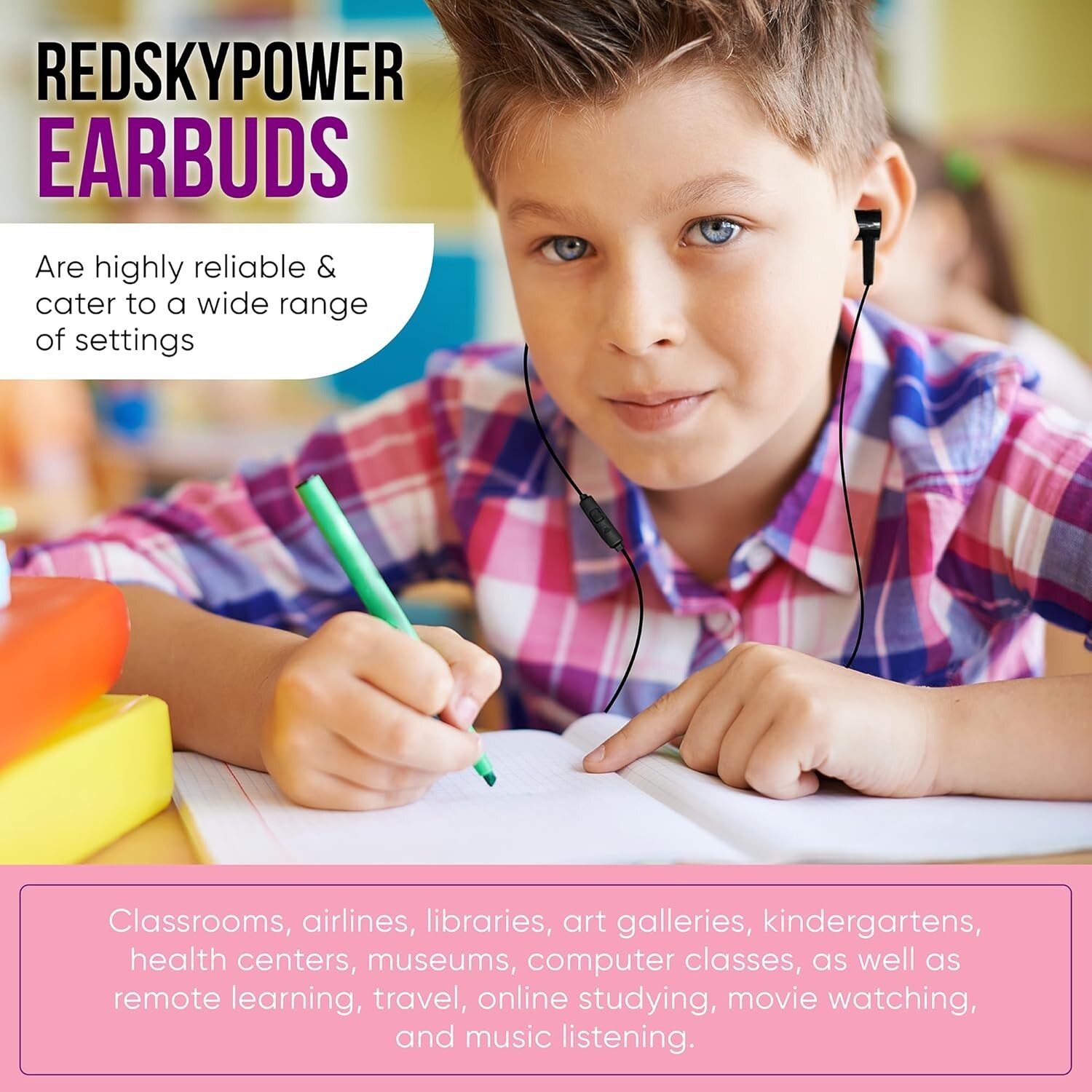 Vibrant Bulk Wired Earbuds with Microphone, Perfect for Classrooms and Libraries