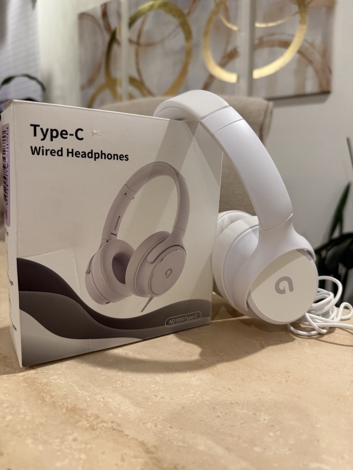 Adope AD1000Type-C USB-C Wired Over-Ear Headphones Double Earpieces White