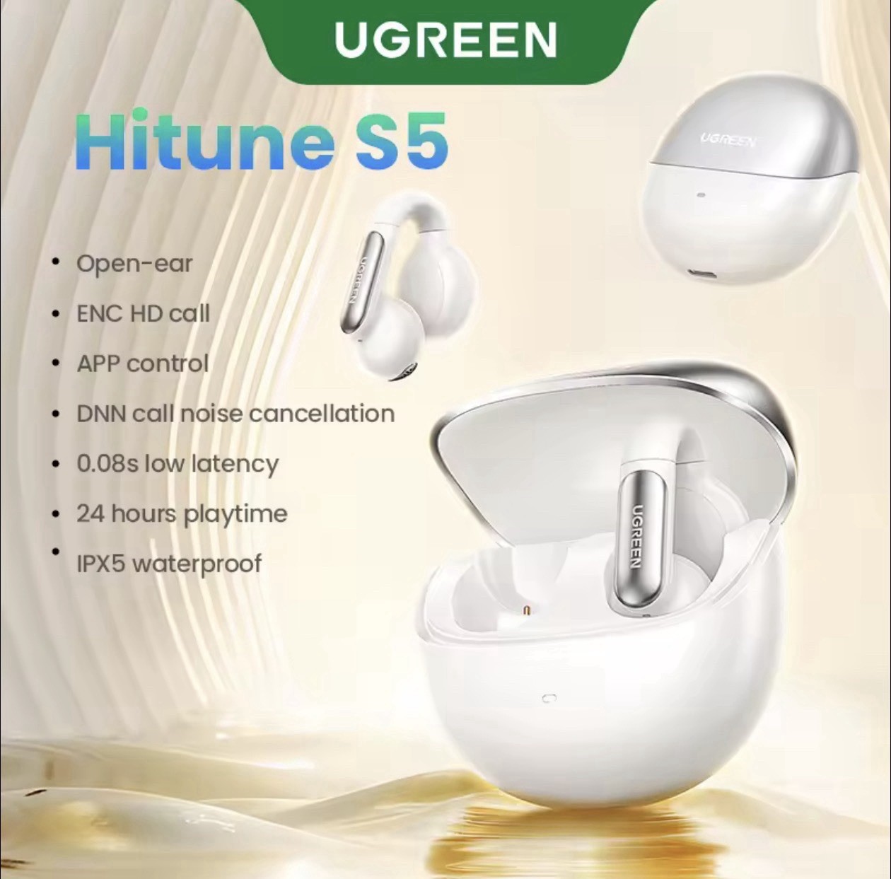 UGREEN Hitune S5 Open-Ear Bluetooth Earbuds, ENC HD Call, DNN Noise Cancel, Mic