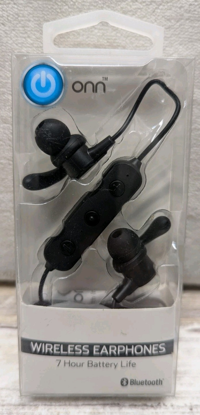 ONN Bluetooth In-Ear Headphones Black Wireless Earbuds Built-In Mic OND19aah14