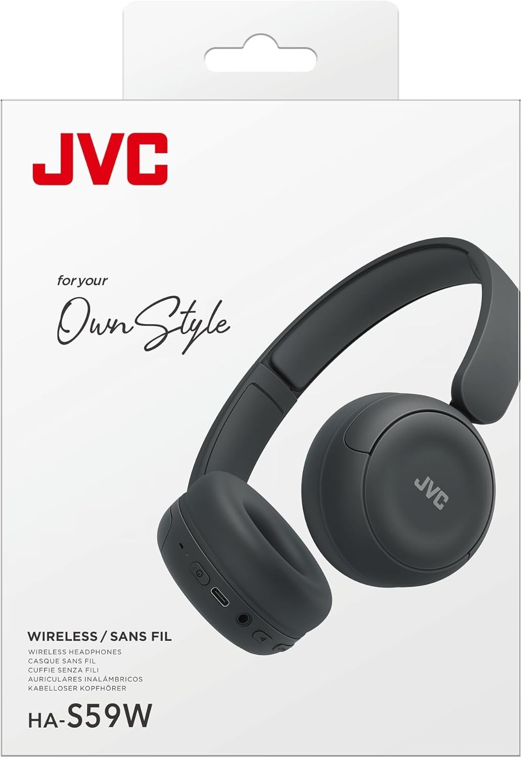 JVC Wireless Bluetooth Headphones, 50H Battery, Foldable, Mic, Matte Black