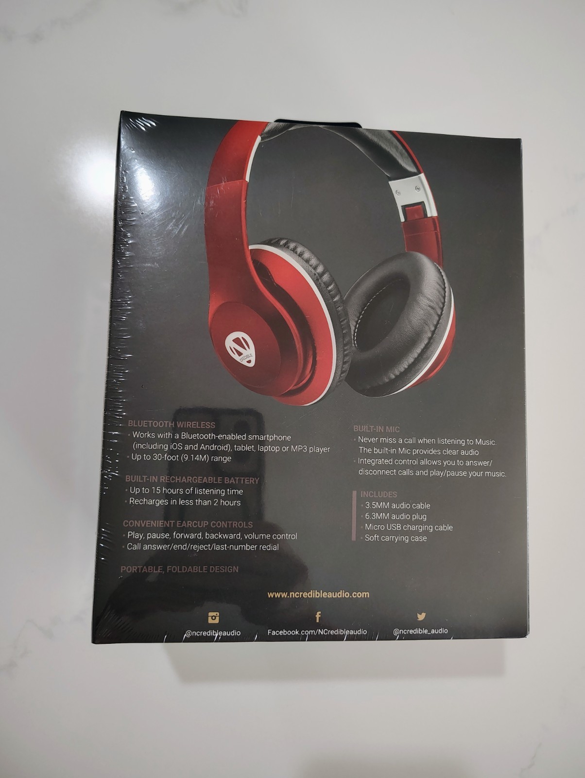 Ncredible1 3301705 Wireless Bluetooth Headphones – Red (62155NC)
