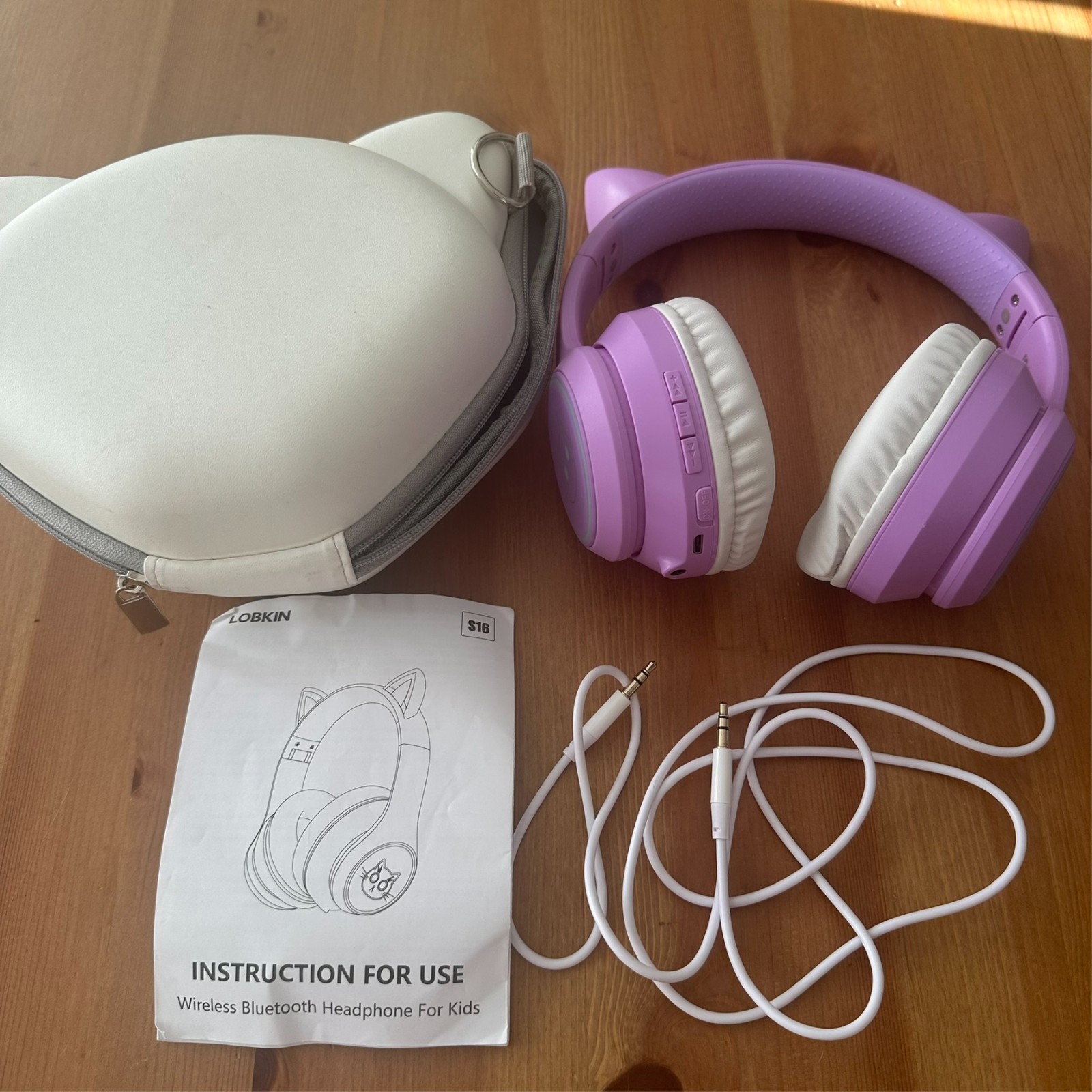 LOBKIN Purple Cat Headphones S16 Kids Bluetooth Wireless Over Ear with Case