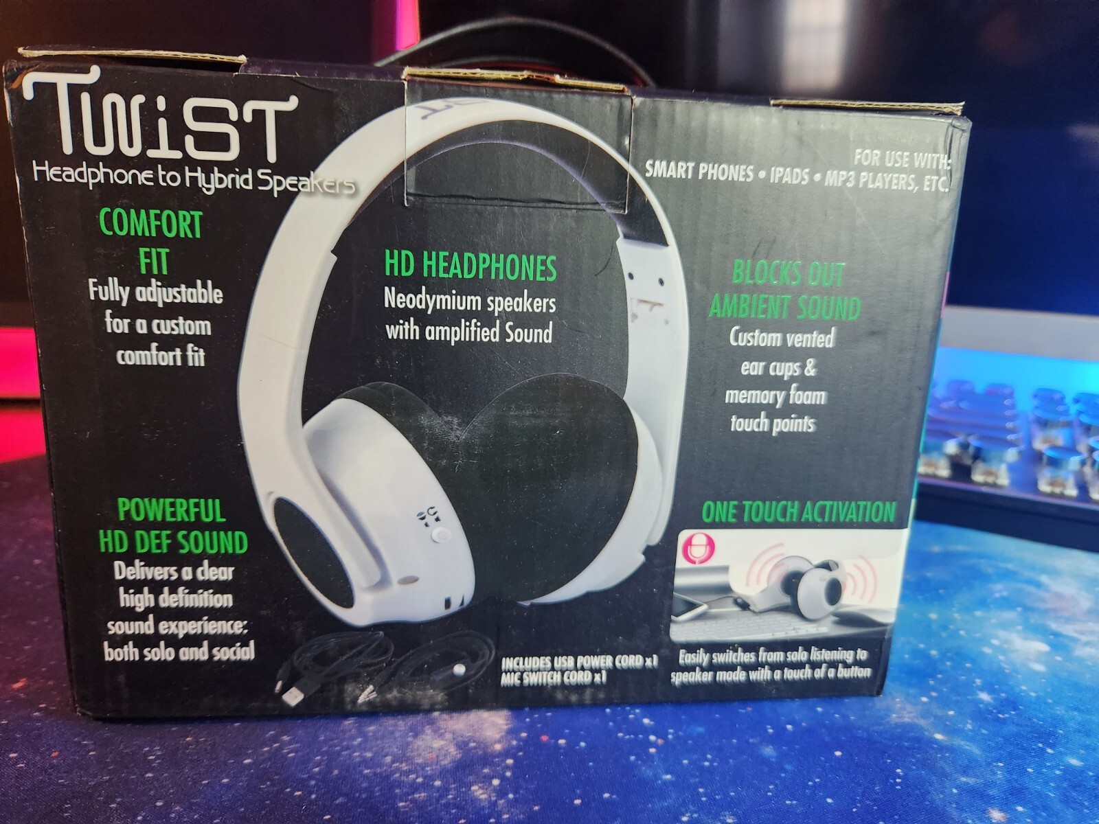 HD Twist Over Ear Headphones to Hybrid Speakers, White
