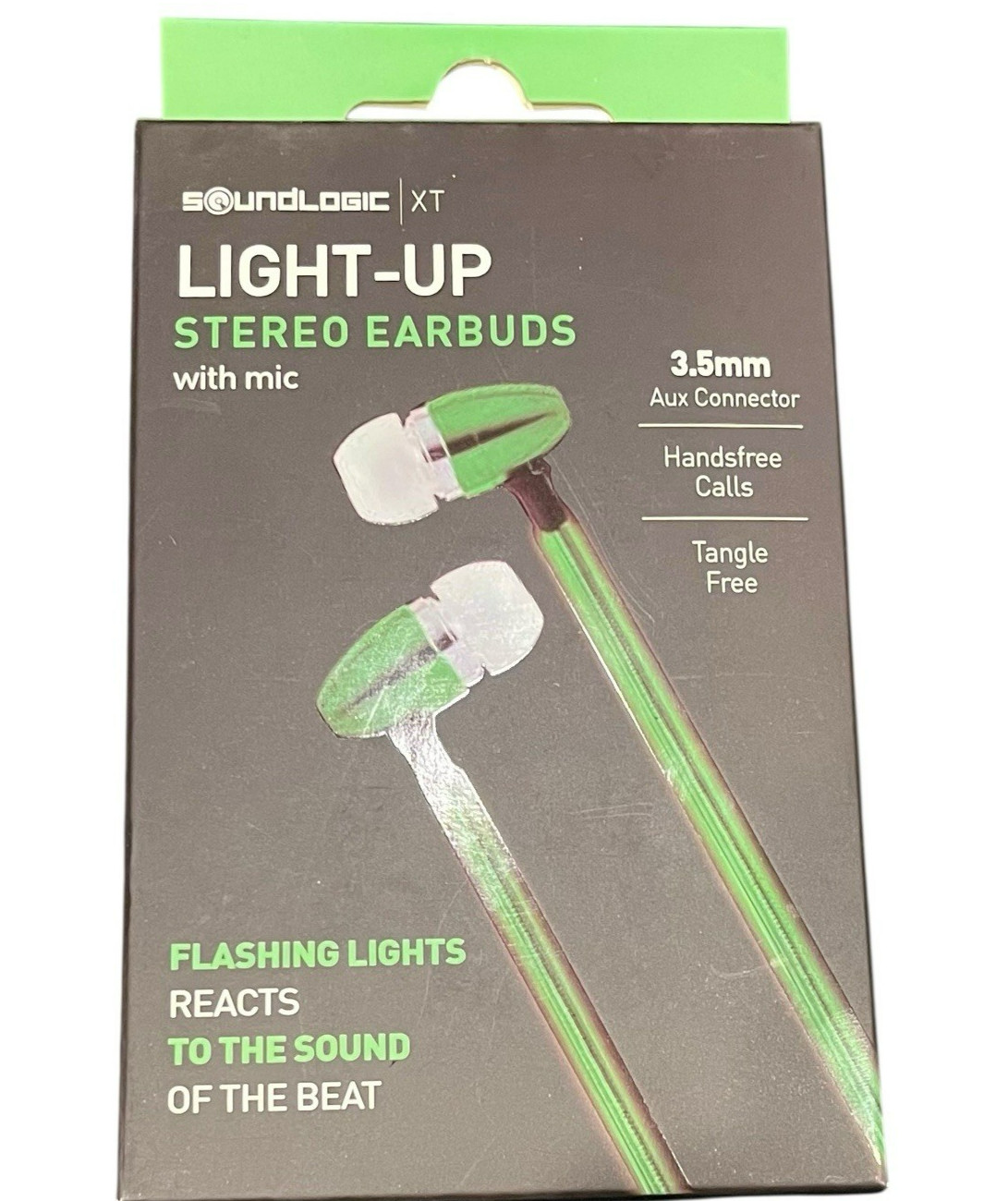 SoundLogic XT Light-Up Stereo Earbuds Mic 3.5mm Flashing Beat Reactive Purple