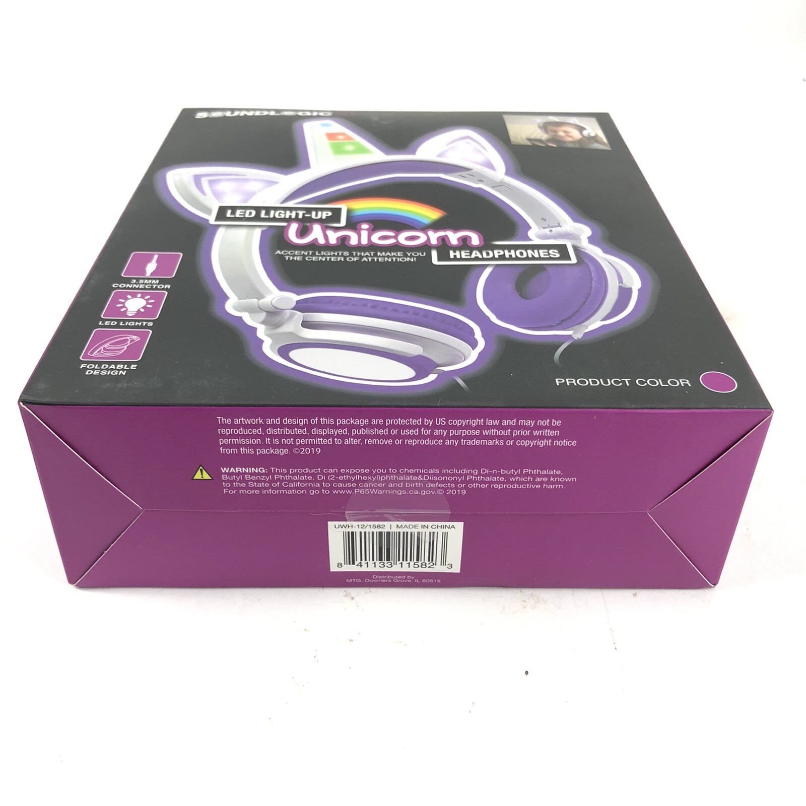 Soundlogic XT LED Light-Up Unicorn Headphones Foldable Design NIB