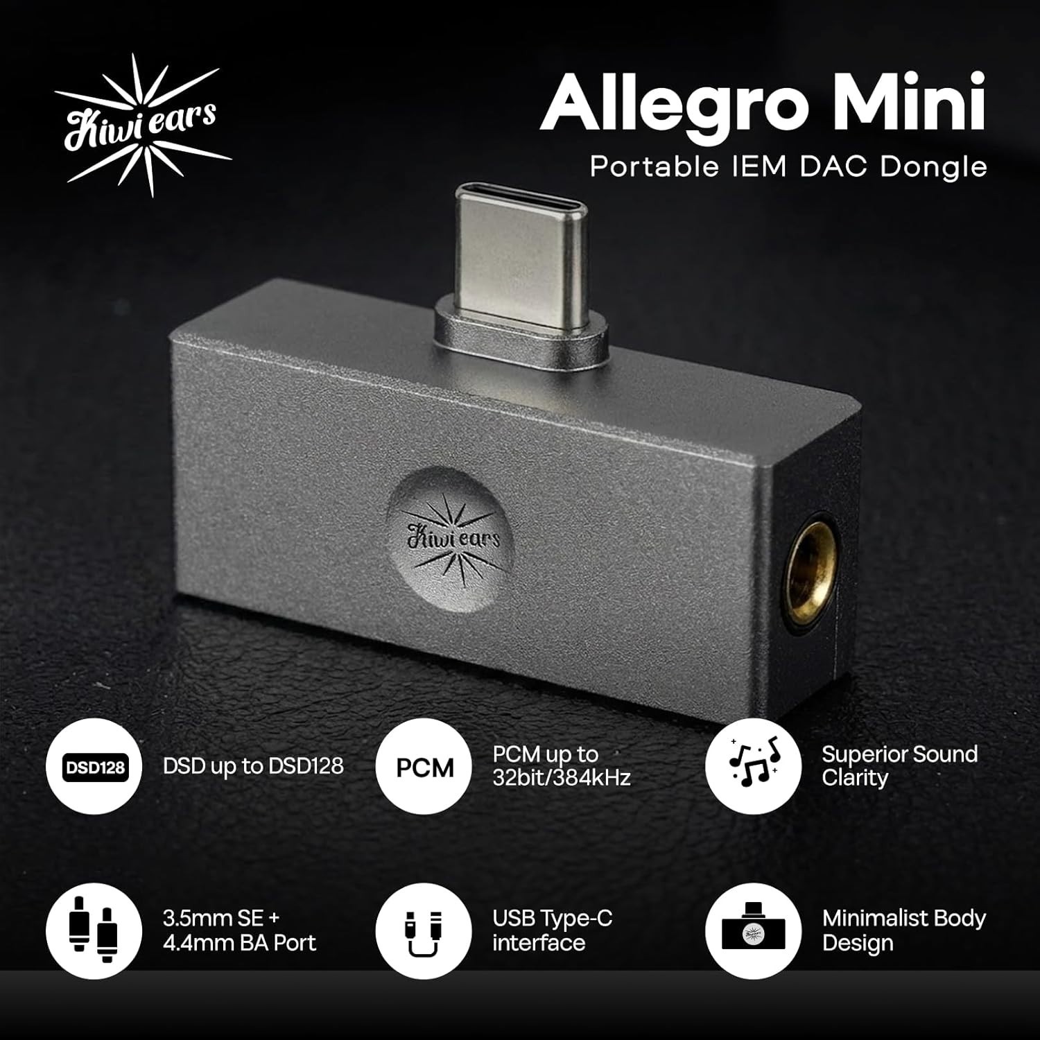 Kiwi Ears Allegro Mini Portable IEM DAC, in Ear Monitor Amplifier, USB C to 3…