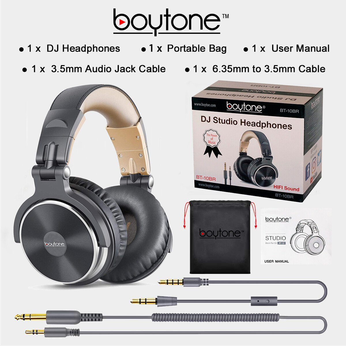 Boytone BT-10BR Wired Over Ear DJ Headphones, Studio Monitor , Stereo headphone
