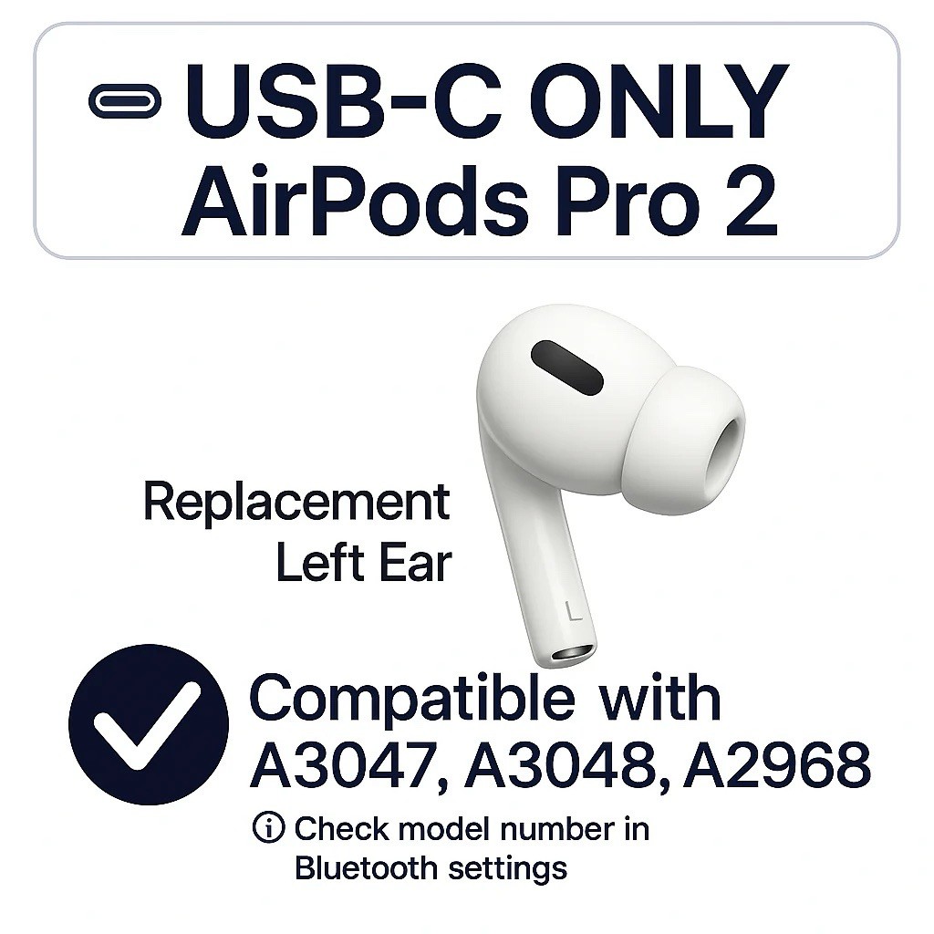 Apple AirPods Pro 2 USB-C Left Earbud Replacement White A3048 A3047 A2968
